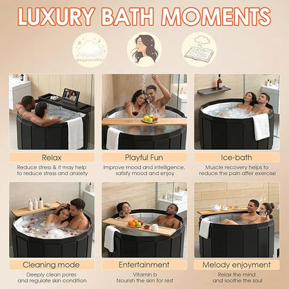 Portable Bathtub for Adult, Foldable Soaking Bathtub for Hot SPA&Ice Bath, Foldable Small Bathtub collapsible bathtub for Bathing, 6-layer Insulated portable tub,Space-Saving (black 41.3X26.6 IN)