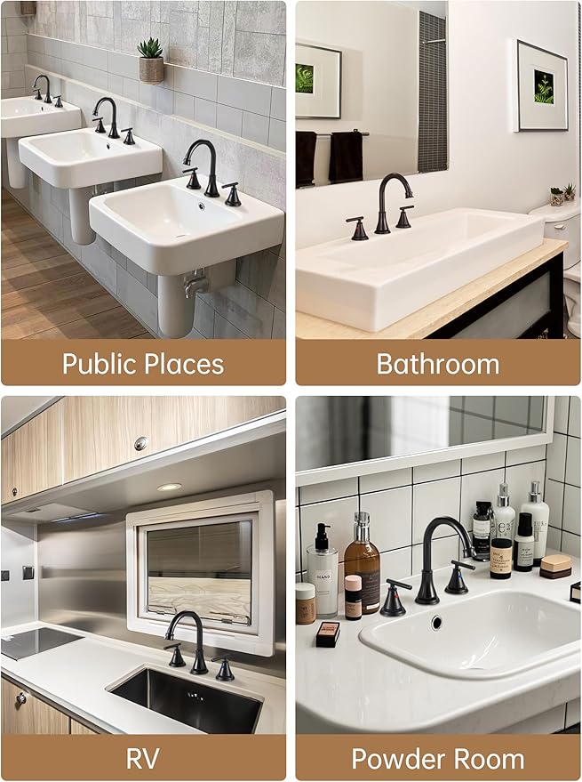 Fransiton Black 8 Inch Widespread Bathroom Sink Faucet 3 Hole,2-Pack Bathroom Vanity Faucet with Metal Pop-up Drain Assembly, 2 Handle Basin Supply Hoses