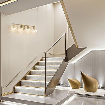 Bathroom Vanity Light, 29.5 Inch Modern Wall Sconce with Clear Glass Shade, 4-Light Gold Over Mirror Vanity Lighting for Bathroom