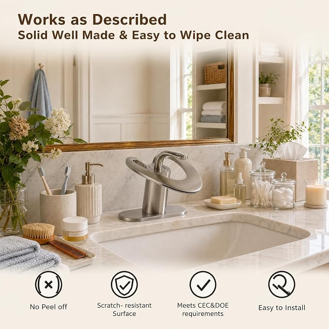 Brushed Nickel Bathroom Faucet, Waterfall Single Handle Bathroom Faucets, Unique Single Hole Faucet with Deck Plate for 3 Hole Bathroom Sink