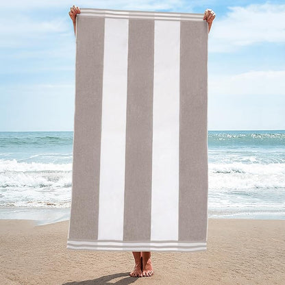 Superior Cotton Nautical Stripe Beach Towels, Colorful Towels for Adult, Kid, Pool, Swimming, Sand, Travel, Large Oversized, Absorbent, Fast Drying, Bath Basics, Cabana Collection, 1 Piece, Light Grey