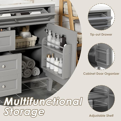 Merax 36 Inch Bathroom Vanity with Top Sink, Modern Bathroom Storage Cabinet with 2 Drawers and a Tip-Out Drawer, Solid Wood Frame Single Sink Bath Vanities, Gray