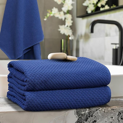 COTTON CRAFT Waffle Bath Sheets - Set of 2 Luxury Euro Spa Waffle Weave Bath Sheet Towels - 100% Ringspun Cotton Bath Sheet - Absorbent Quick Dry Bath Towel Sheet - Oversized 35 x 70 inches - Blue