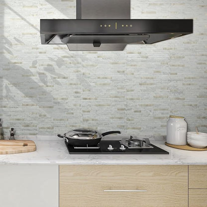AULIGET 2 Sheets Faux Stone Peel and Stick Backsplash, Beige Stone Look PVC Wall Tile Stick on Backsplash for Kitchen and Bathroom