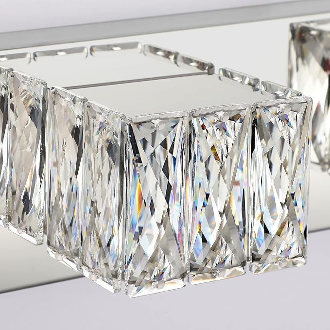 4 Lights Bathroom Vanity Light - Crystal Modern Vanity Lights for Bathroom - Dimmable 24W LED Chrome Bath Light Fixtures Over Mirror Cool White Light
