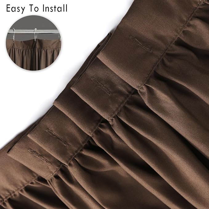 Homechoice Decor Victorian Chocolate Ruffle Shower Curtain 72" W x 72" H | Vintage Handcrafted Bow Tie Bath Curtain for Master Bathroom, Ruched Microfiber Bathroom Curtain with 12 Buttonholes (LQ-10)