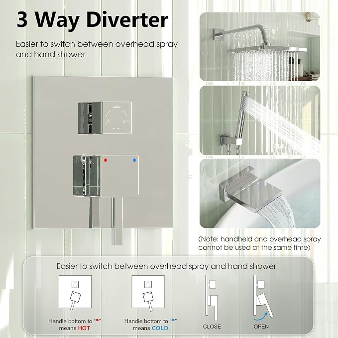 Esnbia Bathtub Shower Faucet Set, Rain Shower System with Tub Spout, 10 Inches Shower Heads with Handheld Spray Combo, Wall Mounted Shower Fixtures with Shower Valve kit, Chrome