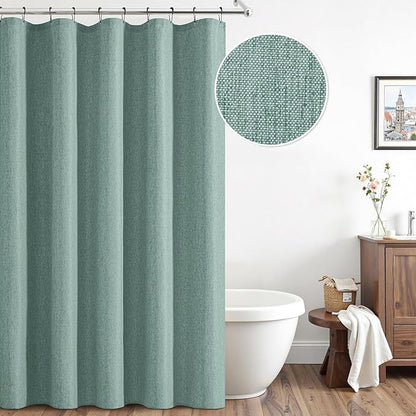 ANRODUO Teal Linen Textured Fabric Shower Curtain Set - 60"x72" with 10 Rust Resistant Durable Metal Hooks, Waterproof & Heavy Duty Polyester, Button Hole Design, Machine Washable for Bathroom