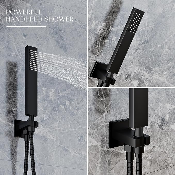 Alesco Shower System, Black Shower Faucet Set with 10-Inch High-Pressure Rainfall Showerheads and Handheld Spray combo, Showerfixture Include Valve and Trim Kit, Matte Black
