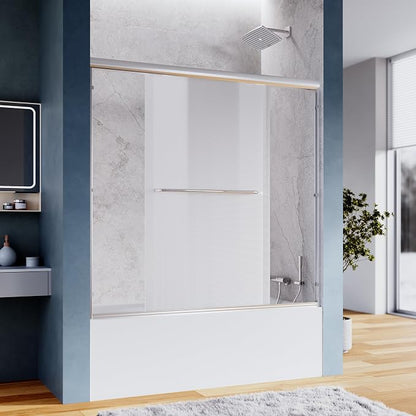 SUNNY SHOWER 60" W x 57.4" H Bathtub Shower Door 1/4" Frosted Glass Double Sliding Doors Tub Doors Chrome Finish