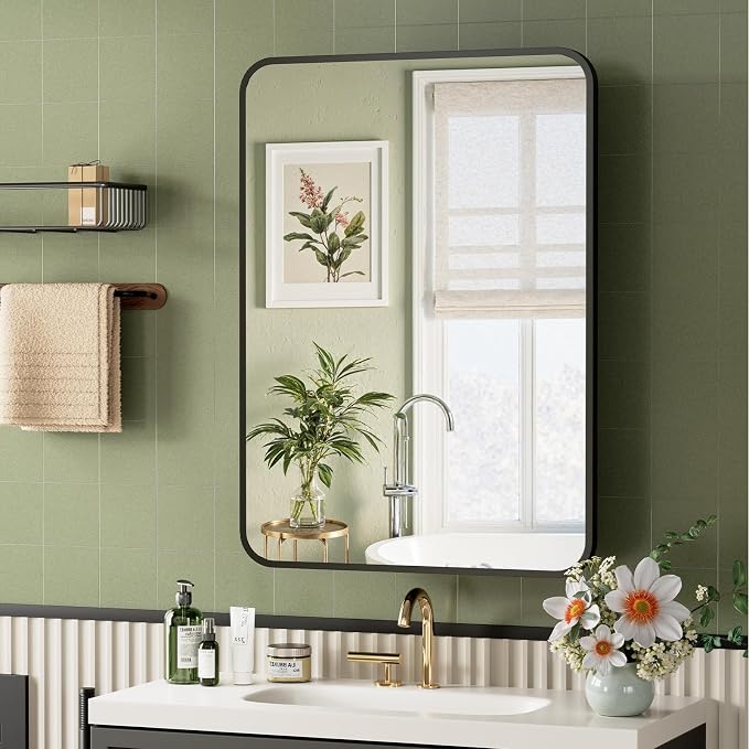 ACEMIRO 20x28 Inch Black Recessed Bathroom Medicine Cabinet with Mirror Metal Framed Farmhouse Surface Wall Mounted Mirrored Bathroom Medicine Cabinets