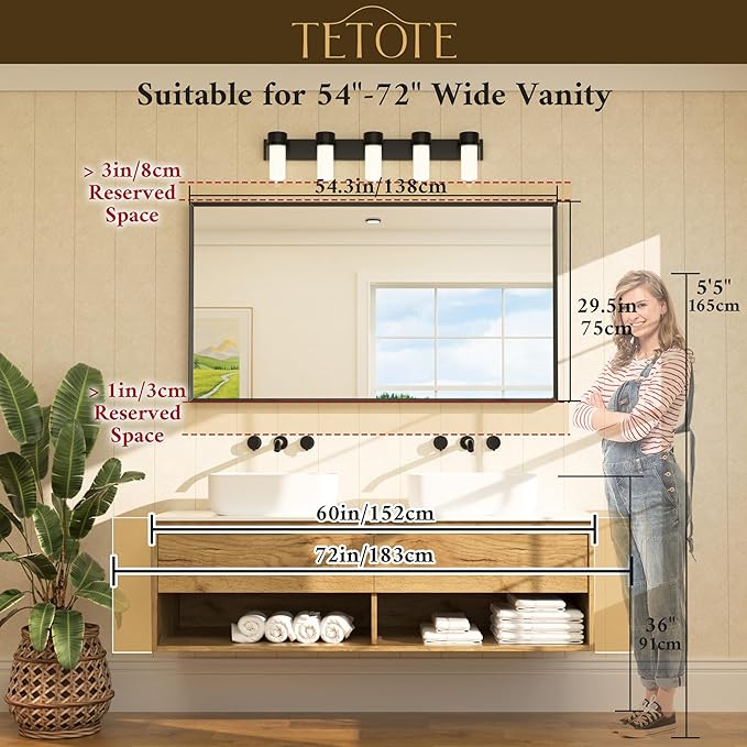 Brushed Nickel Mirror 55" x 30" Beveled Framed Bathroom Vanity Wall Mirror for Over Sink Brushed Nickel, Tempered Glass, Modern Farmhouse Bedroom, Entryway, Living Room