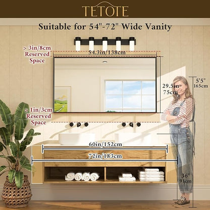 Brushed Nickel Mirror 55" x 30" Beveled Framed Bathroom Vanity Wall Mirror for Over Sink Brushed Nickel, Tempered Glass, Modern Farmhouse Bedroom, Entryway, Living Room