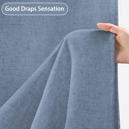 Linen Shower Curtain Blue Grey, Fabric Boho Farmhouse Shower Curtains for Bathroom Cotton Natural Cloth Liner Set 72" W x 72" L