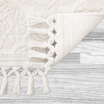 Jean Pierre – Ricardo Bath Mats, Set of 2 Woven Fringe Bathroom Rugs, 100% Cotton, Premium Bathroom Decor - Measures 17" x 31" and 21” x 41”- Ivory