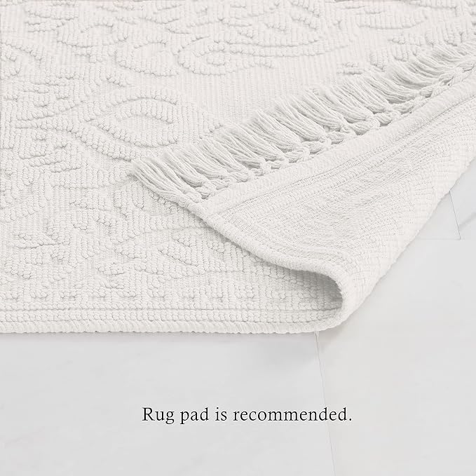 Jean Pierre - Ricardo Bath Mats, Set of 2 Woven Fringe Bathroom Rugs, 100% Cotton, Premium Bathroom Decor - Measures 17" x 31" and 21" x 41" - White