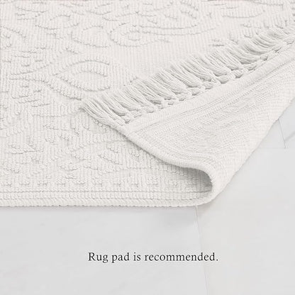 Jean Pierre - Ricardo Bath Mats, Set of 2 Woven Fringe Bathroom Rugs, 100% Cotton, Premium Bathroom Decor - Measures 17" x 31" and 21" x 41" - White
