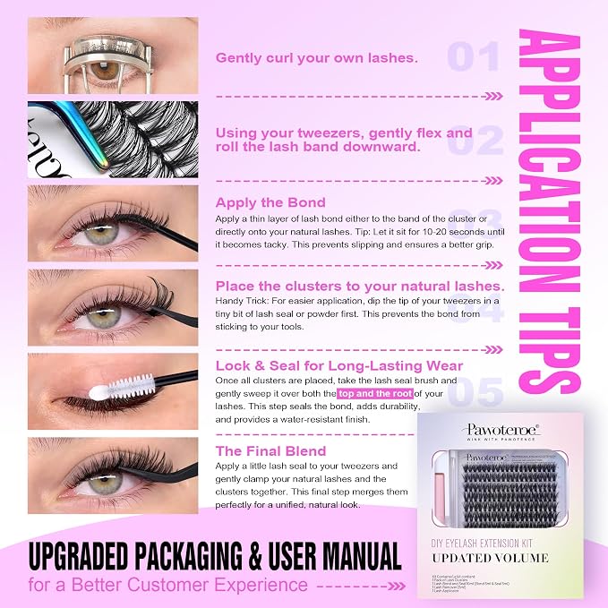Lash Extension Kit DIY 280pcs Individual Lash Clusters Kit 30D 40D Cluster Eyelash Extensions Kit with Bond and Seal, Remover, Tweezers for Self Use (30D&40D, 9-16mm, All Kit)