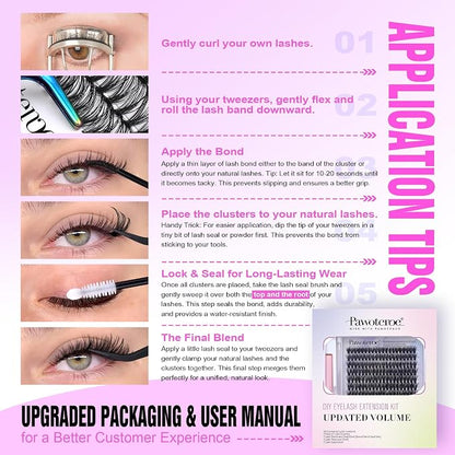Lash Extension Kit DIY 280pcs Individual Lash Clusters Kit 30D 40D Cluster Eyelash Extensions Kit with Bond and Seal, Remover, Tweezers for Self Use (30D&40D, 9-16mm, All Kit)