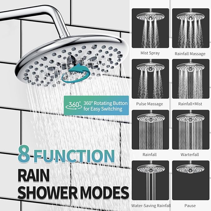 SR SUN RISE Shower Faucet - 10 Inch Multifunctional High Pressure Shower Head System with Handheld Shower Head Fixtures - Valve Included - Polished Chrome