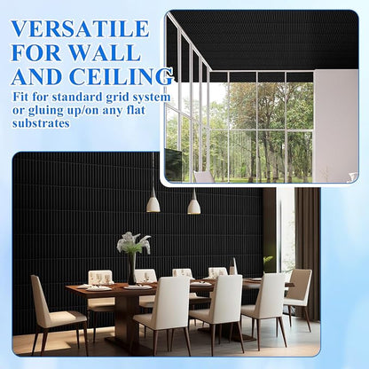 Nuanchu 90 Pcs 3D Wall Panels, 12"x12" PVC Fluted Tiles, Black | Waterproof Accent Panels, Paintable Wall Tiles, for TV Background, Bedroom, Bathroom, Gaming Room, Cuttable Home DIY Decor