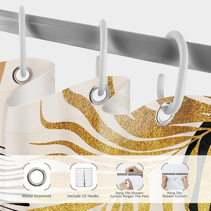 Glawry Boho Green Gold Shower Curtain Mid Century Tropical Palm Leaf Abstract Arch Bohemian Plant Botanical Bathroom Minimalist 60Wx72L Inches Bath Accessories Art Home Decor Fabric 12 Pack Hook