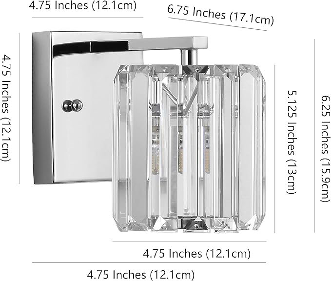 JONATHAN Y 4.75" Chrome 1-Light Vintage Glam LED Vanity Light Wall Sconce Fixture with Clear Crystal Prism Shade, Hardwired Wall Lamp for Bathroom Mirror Hallway, LED Bulb Included JYL3552A