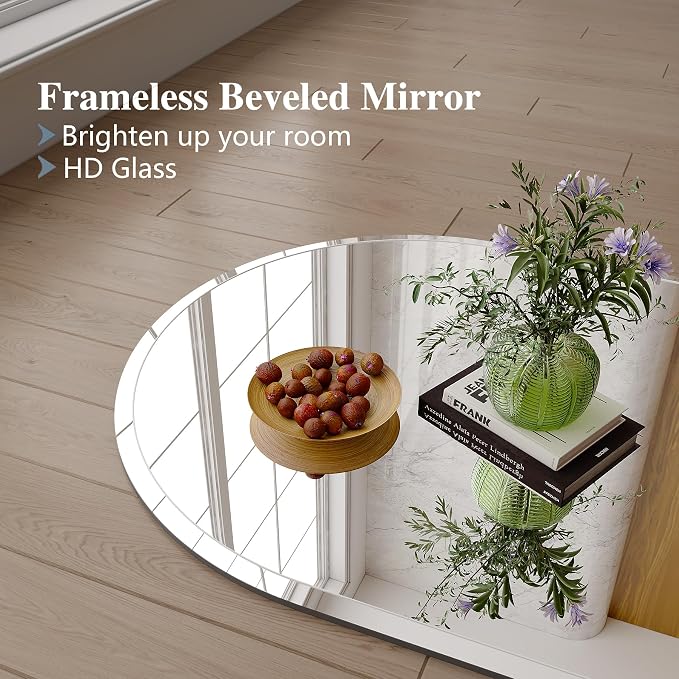 Frameless Arched Mirror, 18"x26" Beveled Arch Vanity Mirrors | Frameless, 15mm beveled edge, 5mm HD glass, shatterproof, anti-rust, french cleat, for bathroom/bedroom/entryway