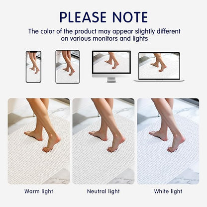 SUBRTEX Bathroom Rugs Chenille Bath Rug Soft Short Plush Bath Mat Soft Shower Mat Water Absorbent Shower Mat Quick Dry Machine Washable(White,18" x 24")