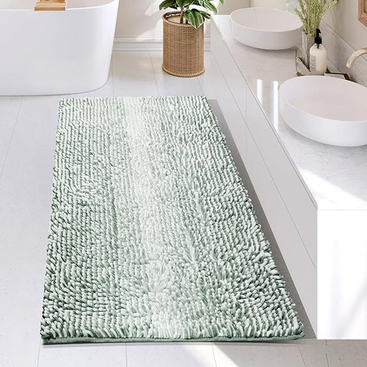 Hearth & Harbor Bathroom Rugs, Chenille Bath Mat - Machine Washable Bath Mats for Bathroom Non-Slip Backing Rubber, Quick Dry Bathroom Mat, 26 x 44 - Ombre Green