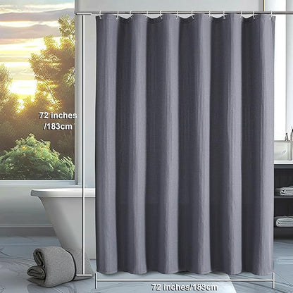 OVZME Grey Shower Curtain Set, Waffle Textured Heavy Duty Fabric Shower Curtain for Bathroom, Luxury Hotel Weighted 230GSM Bath Curtain with 12 Plastic Hooks, Machine Washable, 72x72