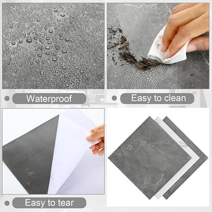 Spiareal 48 Pieces Peel and Stick Floor Tiles Vinyl Flooring 12 x 12 Inch Stick on Floor Tile Self Adhesive Waterproof DIY for Bathroom Kitchen Bedroom Living Room(Gray Marble,White Marble)