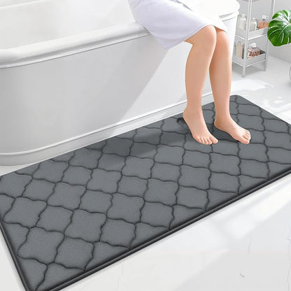 OLANLY Memory Foam Bath Mat Rug 59x24, Ultra Soft and Absorbent Bathroom Rugs, Non-Slip, Comfortable, Machine Washable Bath Carpet for Bathroom Floor, Tub, Shower and Home Decor Accessories, Dark Grey