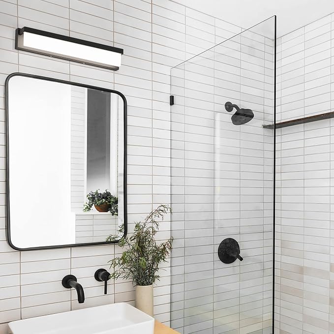 LED Bathroom Vanity Light Fixture Over Mirror 24.4 inch Modern Rectangle Black Matte Metal Lighting Bar 4000K Daylight Wall Sconce (Black)