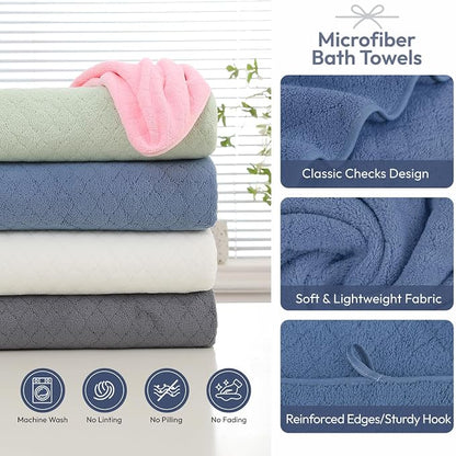 JML Bath Towels with Hanging Loop, 2 Pack, 27x55 in, Microfiber, Light Blue | Soft, Super Absorbent, Quick Dry, Lint-Free & Fade-Resistant, Lightweight Bathroom Towel for Daily Use