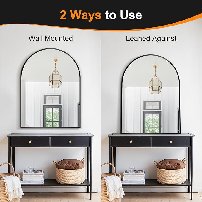 Arched Bathroom Mirror, Black, 40"x30"