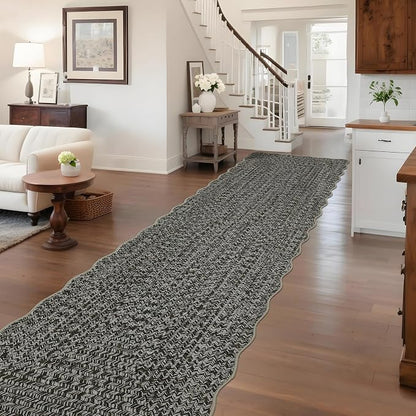 Imitation Braided Collection-Print Long Hallway Runners 2x10 Washable Area Rug, Farmhouse Rustic Bordered Area Rug Non Slip Soft Low Pile Indoor Carpet Runners for Entryways, Laundry Room
