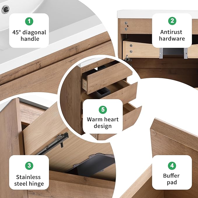 24" Bathroom Vanity with Sink, 24 Inch Freestanding Vanity with 3 Drawers, Single Resin Sink Floor Stand Cabinet Set Imitative Oak (Space-Saving for Small Bathrooms)