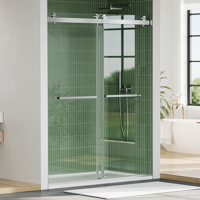44-48" W x 74" H Shower Doors, Frameless Shower Door, Double Sliding Glass with 1/4" (6mm) Clear Tempered Glass for Bathroom,Silver