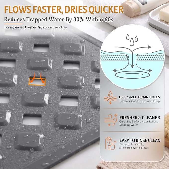 Yimobra Bathtub Mat Non Slip, 35"X16" Shower Mat with Strong Suction Cups & Drain Holes, Long Anti Slip Bath Tub Mat for Inside Shower, Machine Washable Fast Drying, Bathroom Essentials, Gray