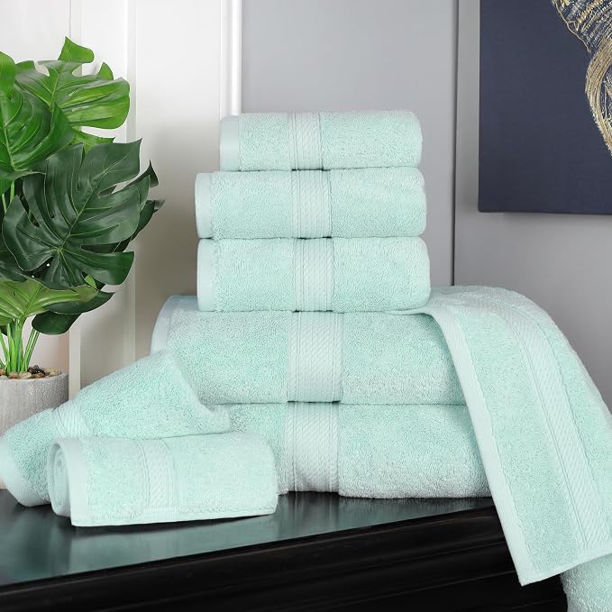 SUPERIOR Egyptian Cotton Ultra Plush & Absorbent, 8 Piece Set, Sea Foam | Quick Dry, Soft Luxury Towel Set, Bath Essentials, Guest Bath, Spa, 2 Bath, 2 Hand, 4 Face Towels, Madeline Towels