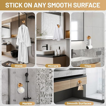 Suction Cup Hooks for Shower No-Drill Bathroom Hooks for Towels, Robes, Loofah Mountable on Bathroom Walls, Kitchen, Glass, Mirrors, Tile and Smooth,Non-Porous Surfaces (2, Champagne Bronze)