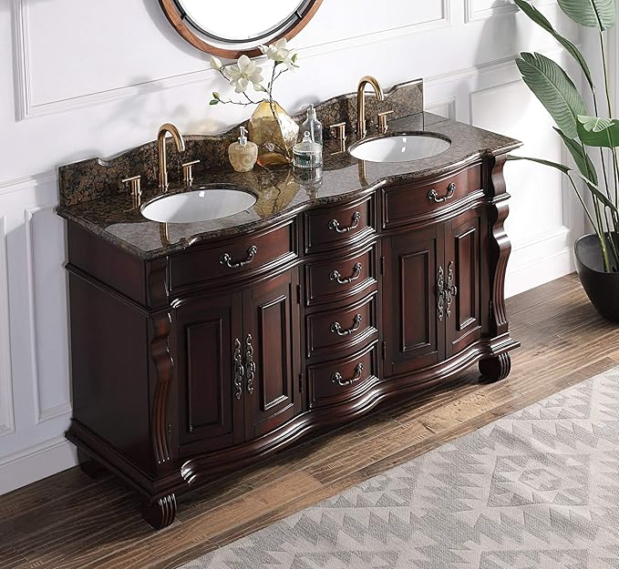 64 Inch Traditional Style Solid Wood Hopkinton Double Sink Bathroom Vanity-Model GD-4438SB-64
