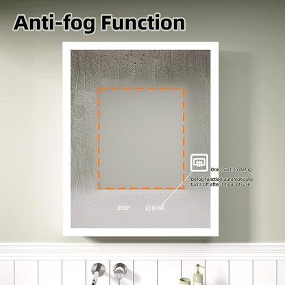 Edge LED Medicine Cabinet Mirror, 24x30 Inch Bathroom Storage, Recessed/Wall Mount, Plug-in/Hardwired, 3 Color Dimmable Light, Anti-Fog, Time Temp Display, Left Hinge
