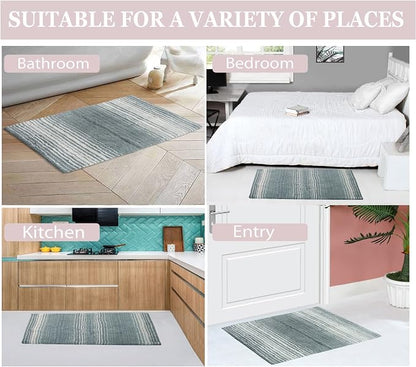 Home Weavers 100% Cotton Gradiation Collection Bathroom Décor | Washable Rug | Bathroom Mat | Kitchen Mat | Bathroom Rug Set | Bath Mat Set | Bath Floor Mat Non Slip, 4 Piece Set with Runner, Gray