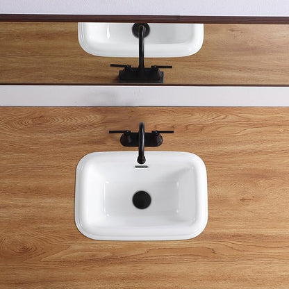 Bathroom Vessel Sink 18 Inch Small Drop In Bathroom Sink Rectangular Semi Recessed Sinks with Overflow White Ceramic Small Vanity Sinks for Tiny Bathrooms