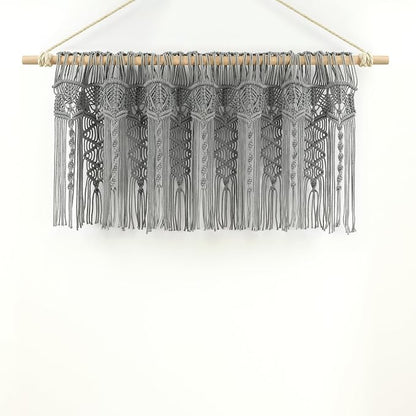Lush Decor Boho Macrame Textured Cotton Valance, 50" W x 20" L, Gray - Boho Kitchen Curtains & Wall Decor - Macrame Valance - Bathroom Window Curtains