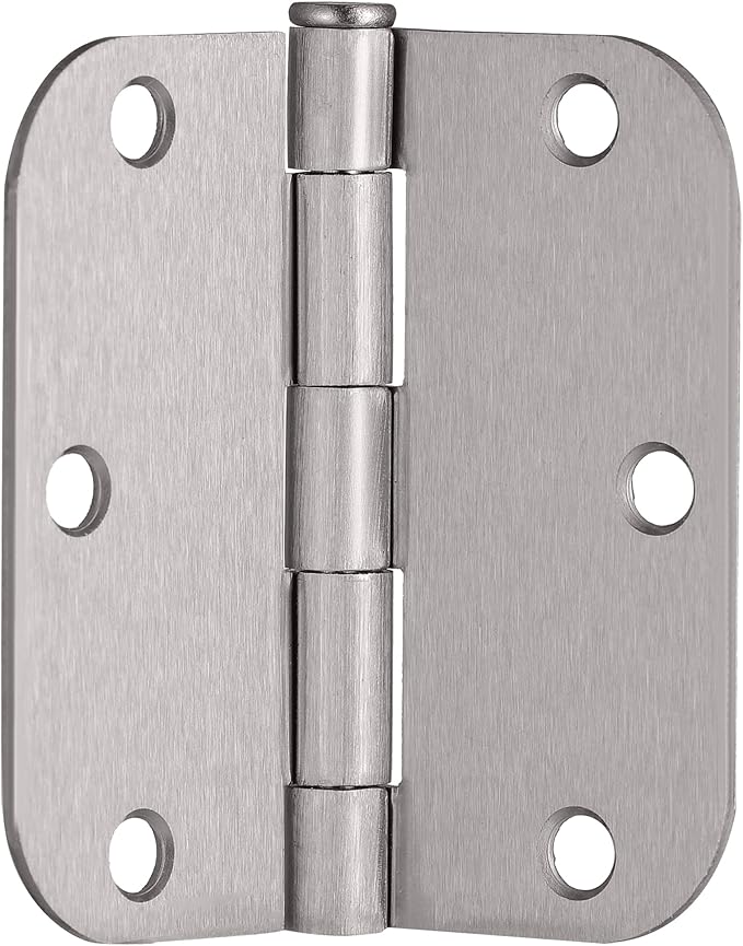Design House Door Hinges for Interior Doors 12-Pack 3.5-inch x 3.5-inch – Rounded 5/8-inch Radius Steel Door Hinge – Satin Nickel – Fits Standard Doors – Design House 188441