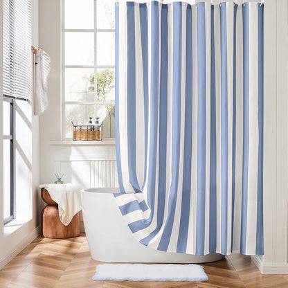 Ohocut Vertical Striped Shower Curtain, Cute Retro Vintage Blue Stripe Bathroom Shower Curtain, Waterproof Polyester Fabric Modern Bath Curtain for Bathroom 72x72 Inches Blue