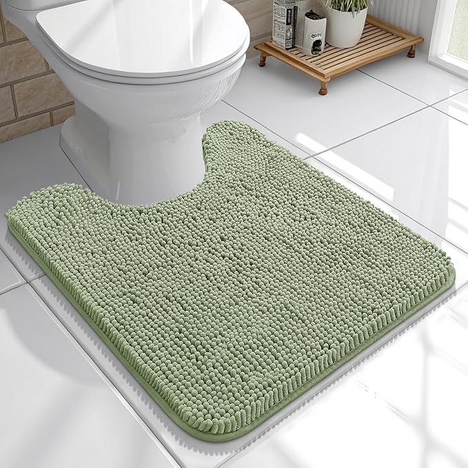 OLANLY Toilet Rugs U-Shaped 20x20, Soft Absorbent Chenille Contour Rugs | Sage Green, Quick-Drying Rubber Backing, Machine Washable Non-Slip Shaggy Bathroom Mat for Toilet, Home Decor Accessories